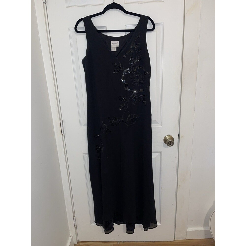 Together Black Lined Sequind Evening Dress Size 12 Sleeveless Beautiful